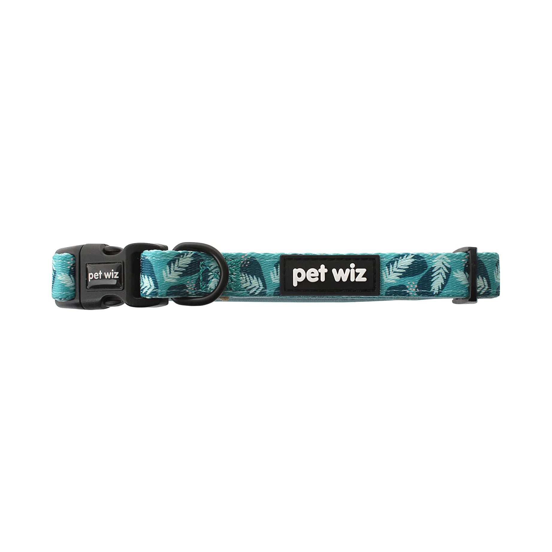 Stylish jungle-themed dog collar in three vibrant patterns, featuring adjustable strap and neoprene padding for comfort.