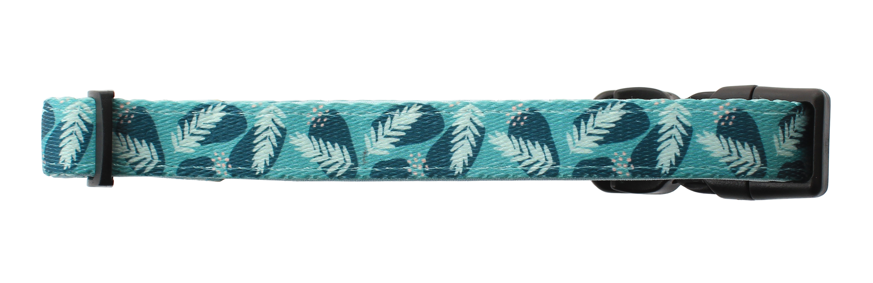 Stylish jungle-themed dog collar in three vibrant patterns, featuring adjustable strap and neoprene padding for comfort.