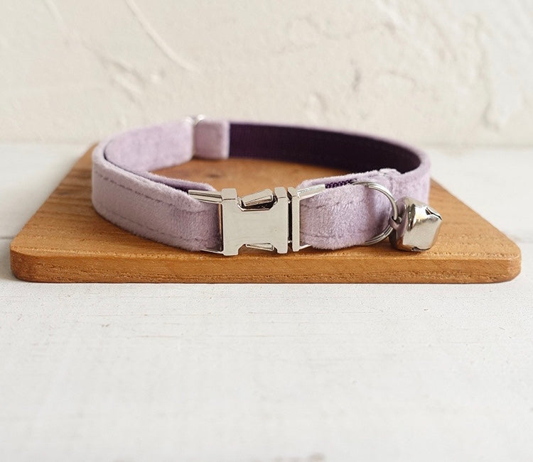 Stylish violet pet collar with rose gold hardware and adjustable fit, designed for comfort and durability.