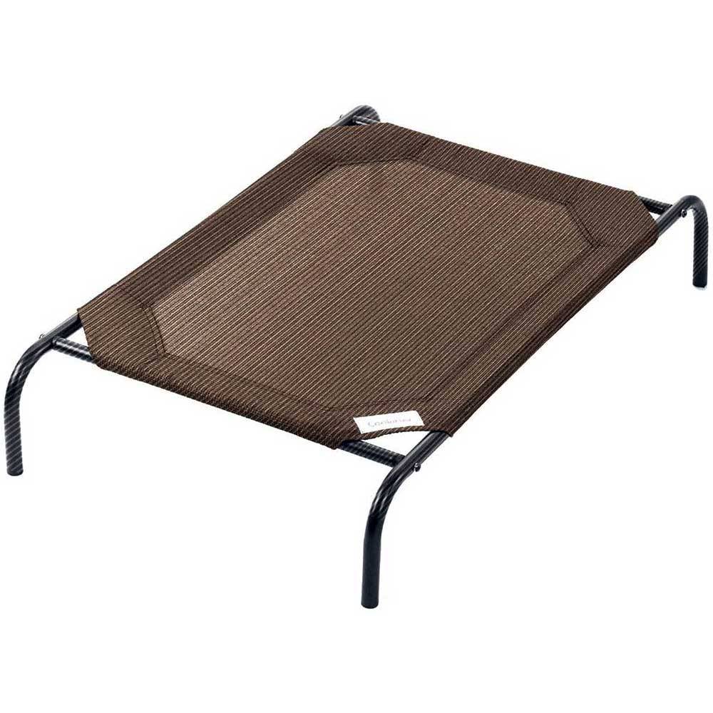 Coolaroo Elevated Pet Bed in various colors, showcasing its elevated design and breathable fabric for pet comfort.