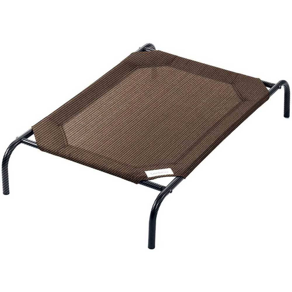 Coolaroo Elevated Pet Bed in various colors, showcasing its elevated design and breathable fabric for pet comfort.