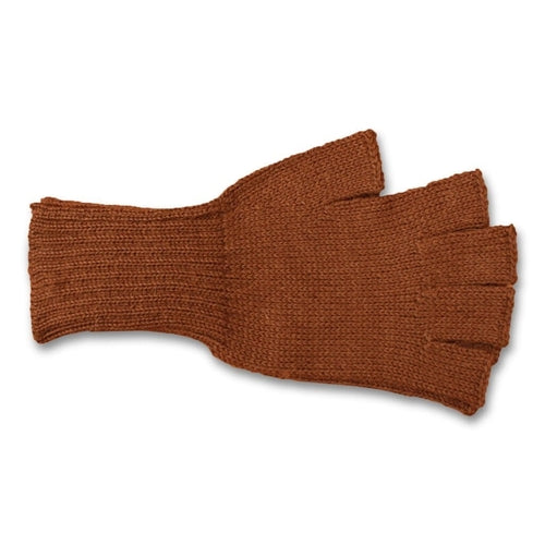 Colorful 100% alpaca fingerless knit gloves displayed on a wooden surface, showcasing vibrant colors and soft texture.