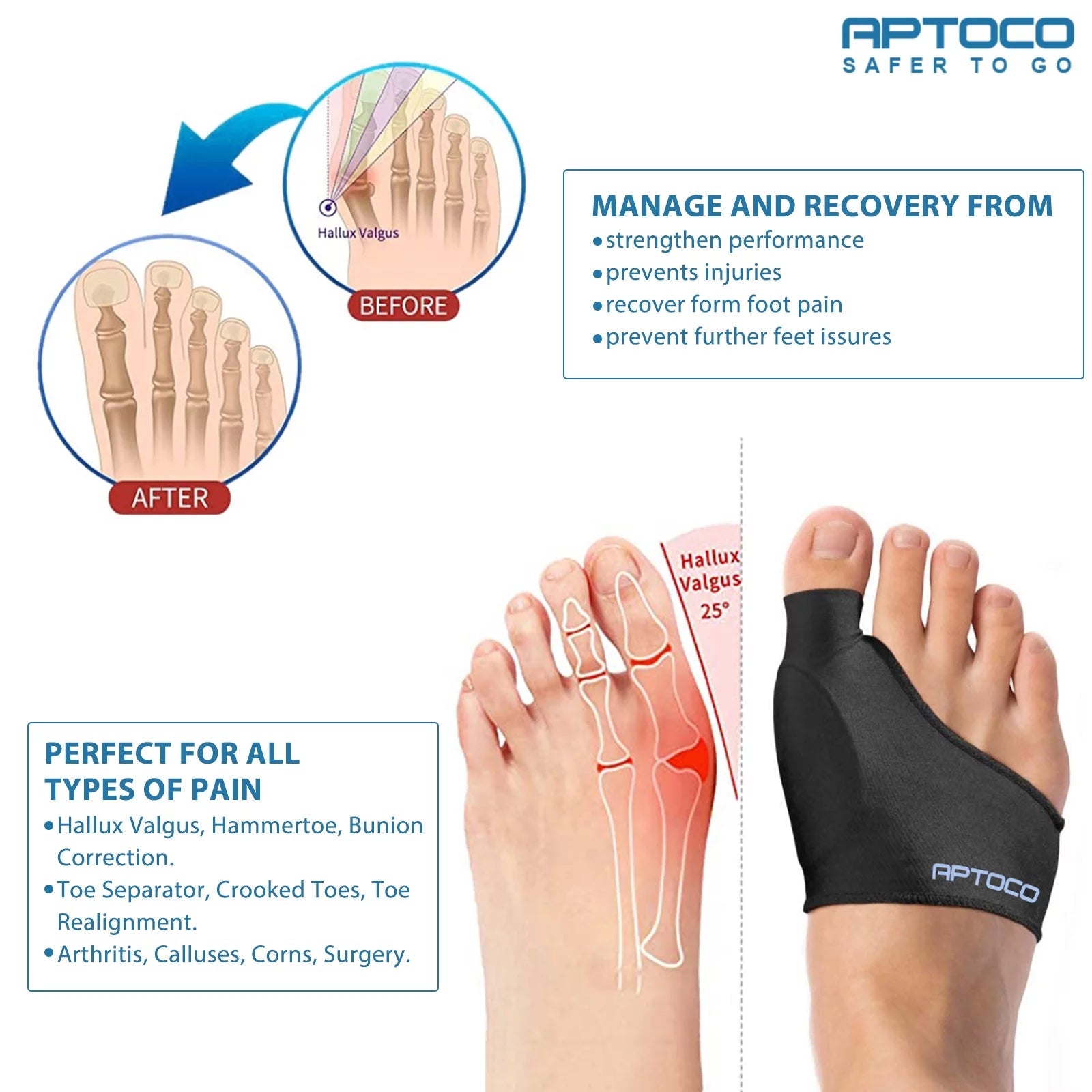 Copper Bunion Corrector featuring gel pads and copper-infused fabric, designed for hallux valgus support.