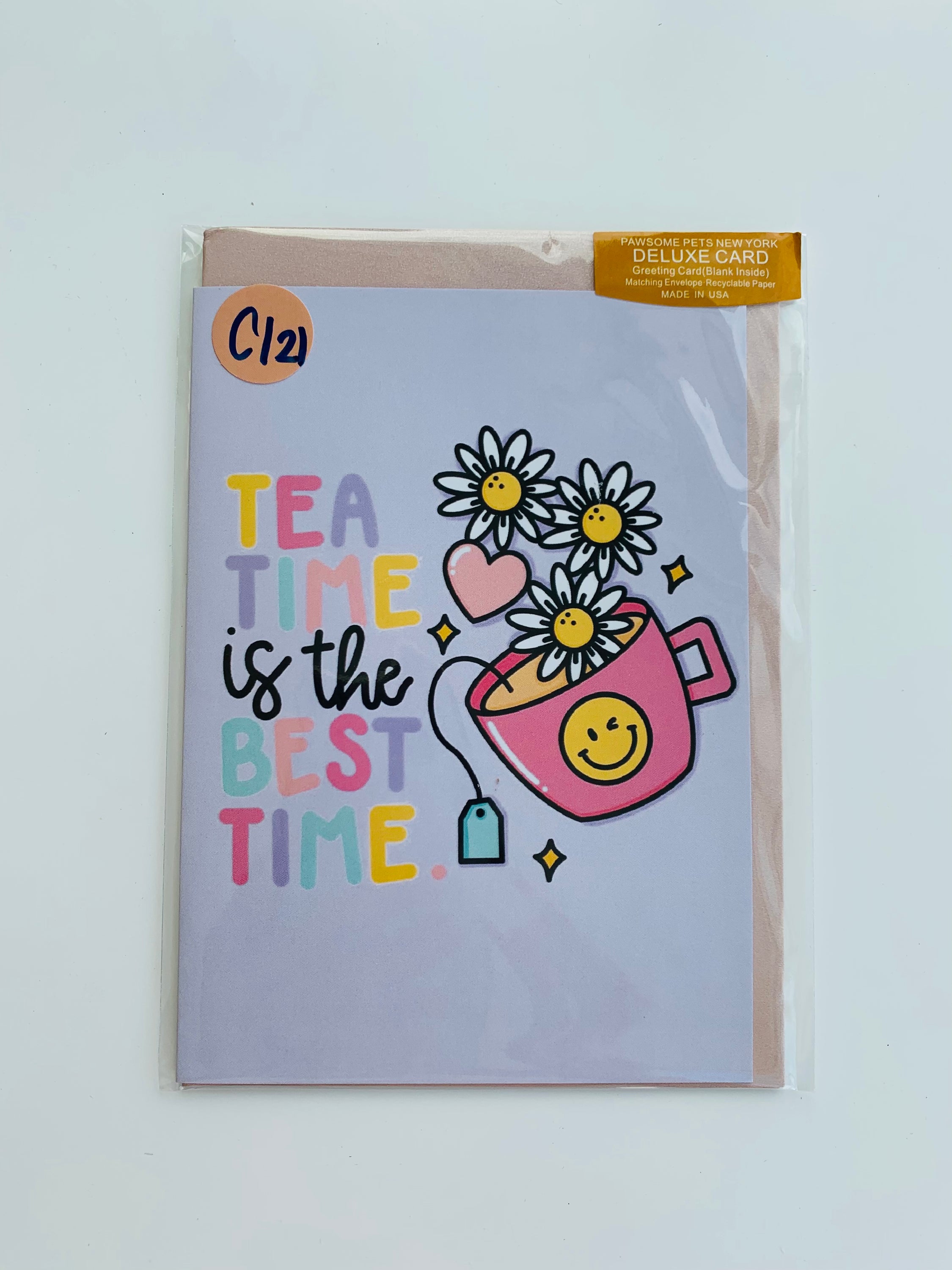 PETS GREETING CARD - #2232 featuring a hand-painted design of playful pets on smooth white cardstock.