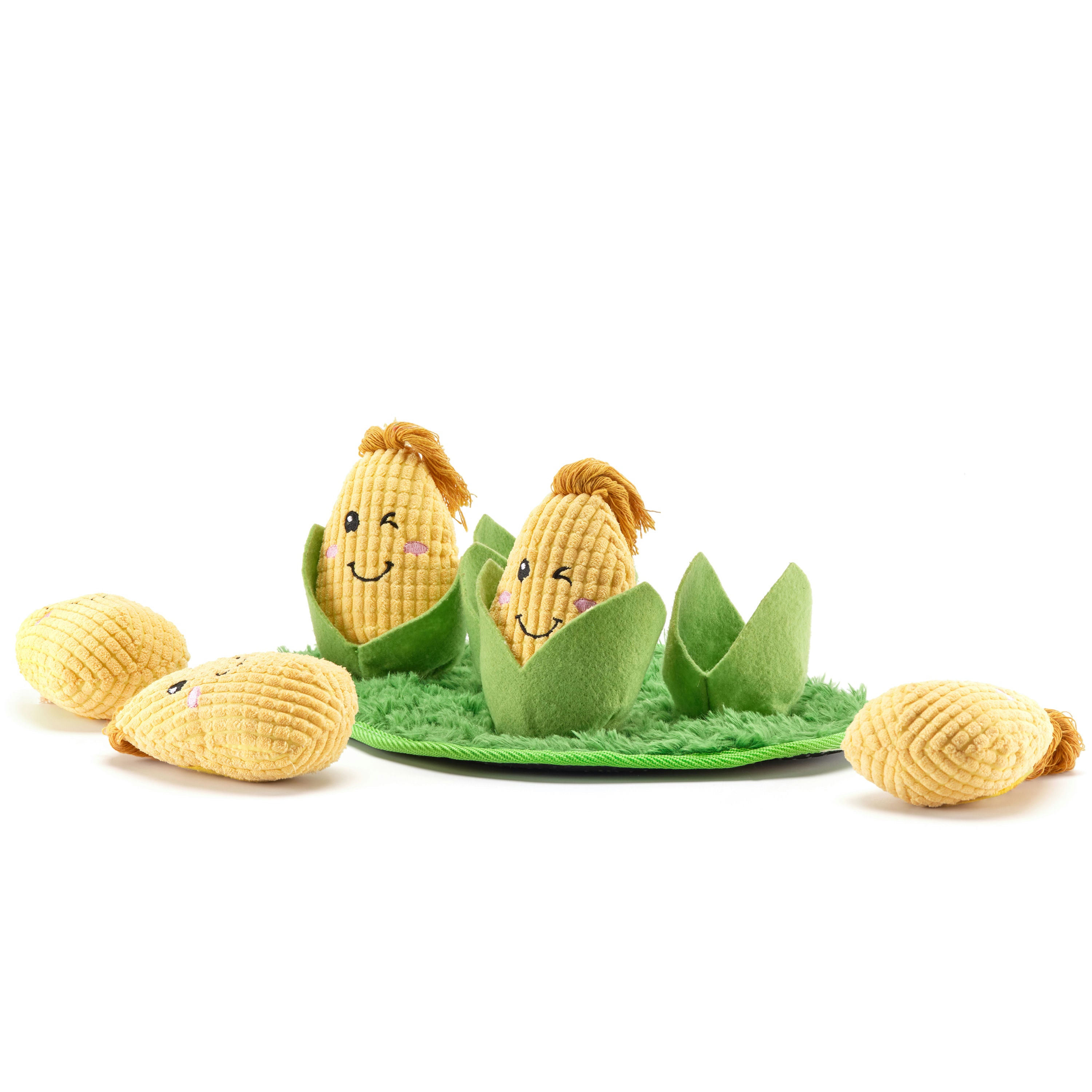 A colorful Corn Maze Snuffle Toy designed for pets, featuring a maze-like structure for hiding treats, made from non-toxic materials.