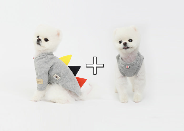 A stylish Costume Set for pets featuring a T-shirt and sleeveless clothes made from 100% cotton.