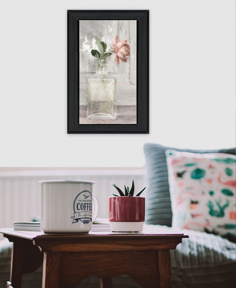 Main Cottage Peach Rose Black Framed Print Wall Art image