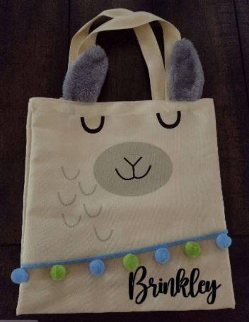 Customized Alpaca Tote Bag featuring a cute Alpaca design and personalized name or message, made from durable canvas cotton.