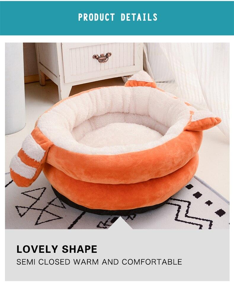 A cozy Cute Cat Bed House made of soft fleece and PP cotton, designed for cats and dogs, featuring a warm and inviting sleeping space.