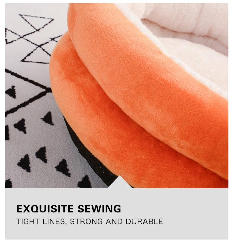 A cozy Cute Cat Bed House made of soft fleece and PP cotton, designed for cats and dogs, featuring a warm and inviting sleeping space.