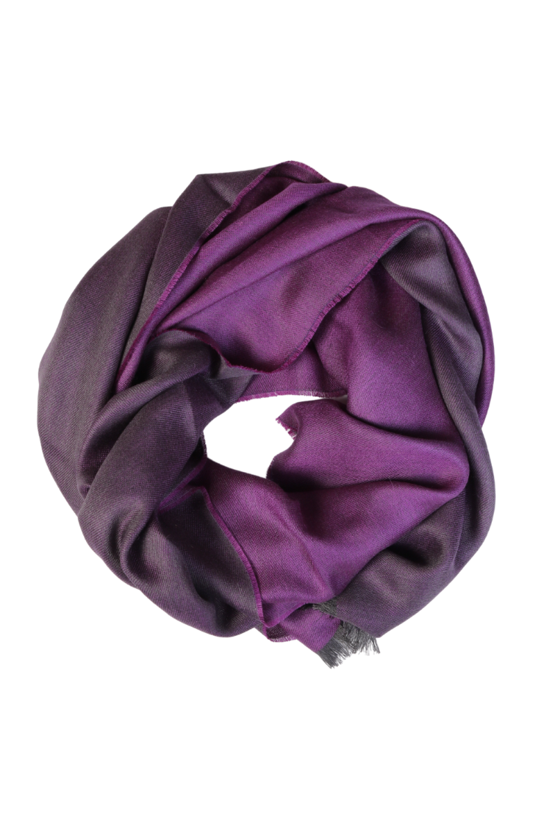 A luxurious dark purple double-sided scarf made from alpaca wool and silk blend, showcasing its soft texture and elegant design.
