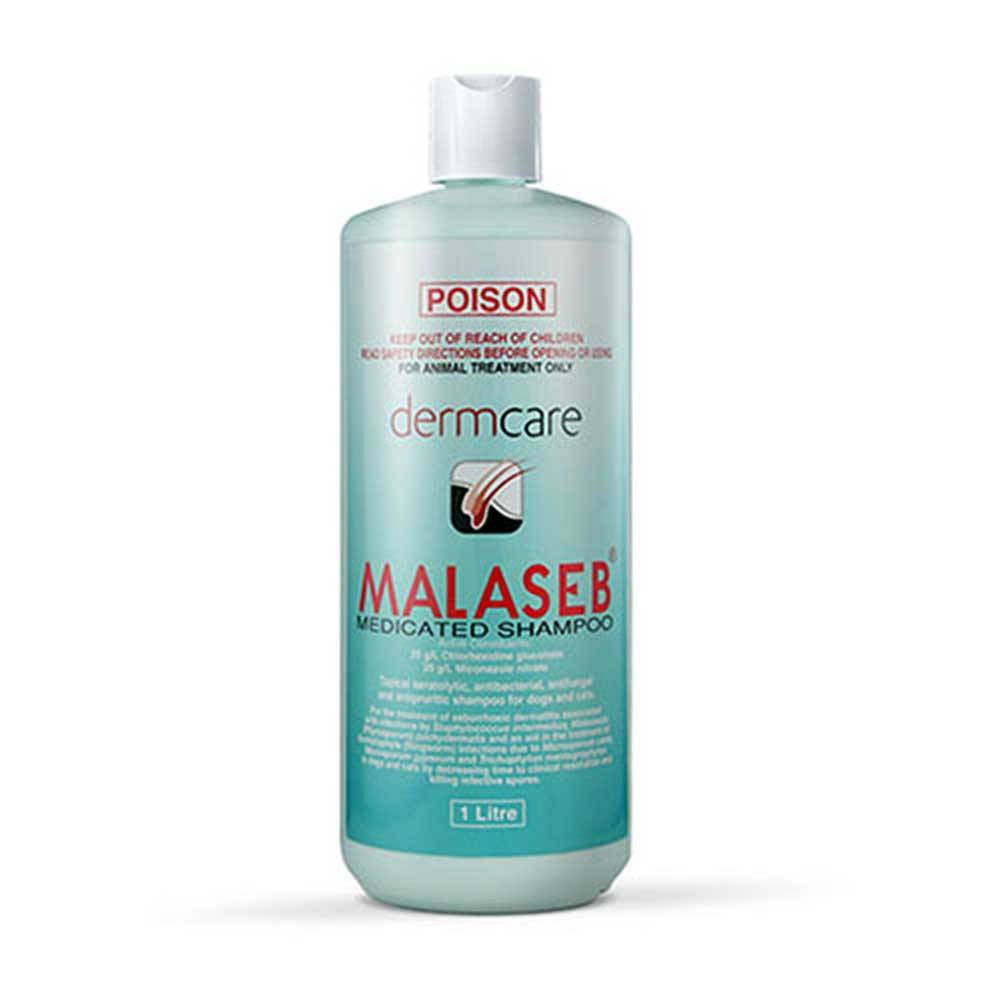 Dermcare Malaseb Medicated Shampoo bottle for dogs and cats, featuring a sleek design with a label indicating its medicated properties.