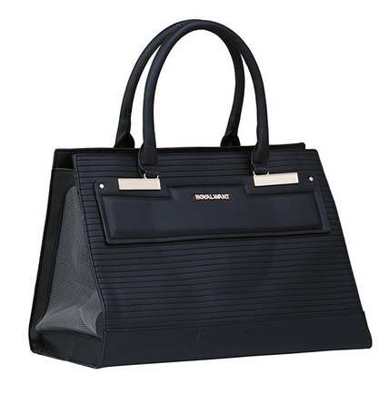 Designer black vegan-leather pet carrier for small dogs and cats, featuring mesh windows and a removable quilted lining.