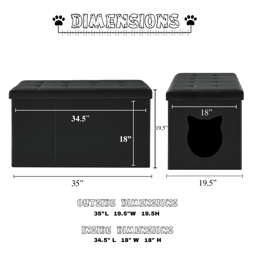Designer Cat Litter Box Enclosure Ottoman with tufted top and faux leather exterior, elegantly concealing a litter box.