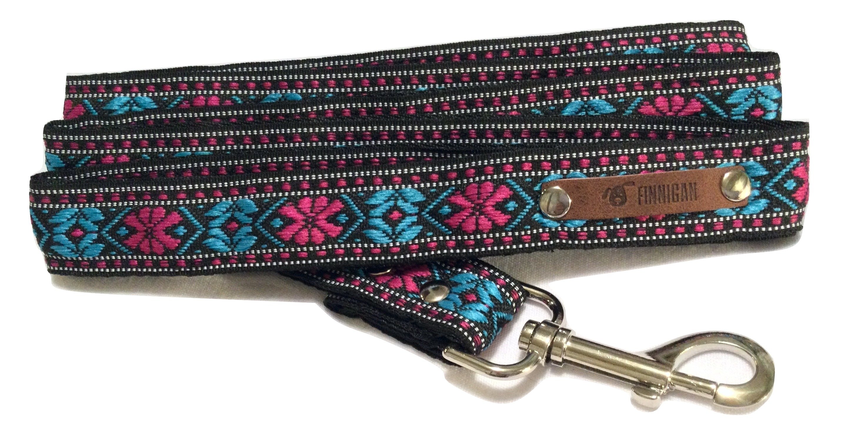 A stylish designer dog collar featuring unique fabrics, adjustable size, and a personalised aluminium buckle.