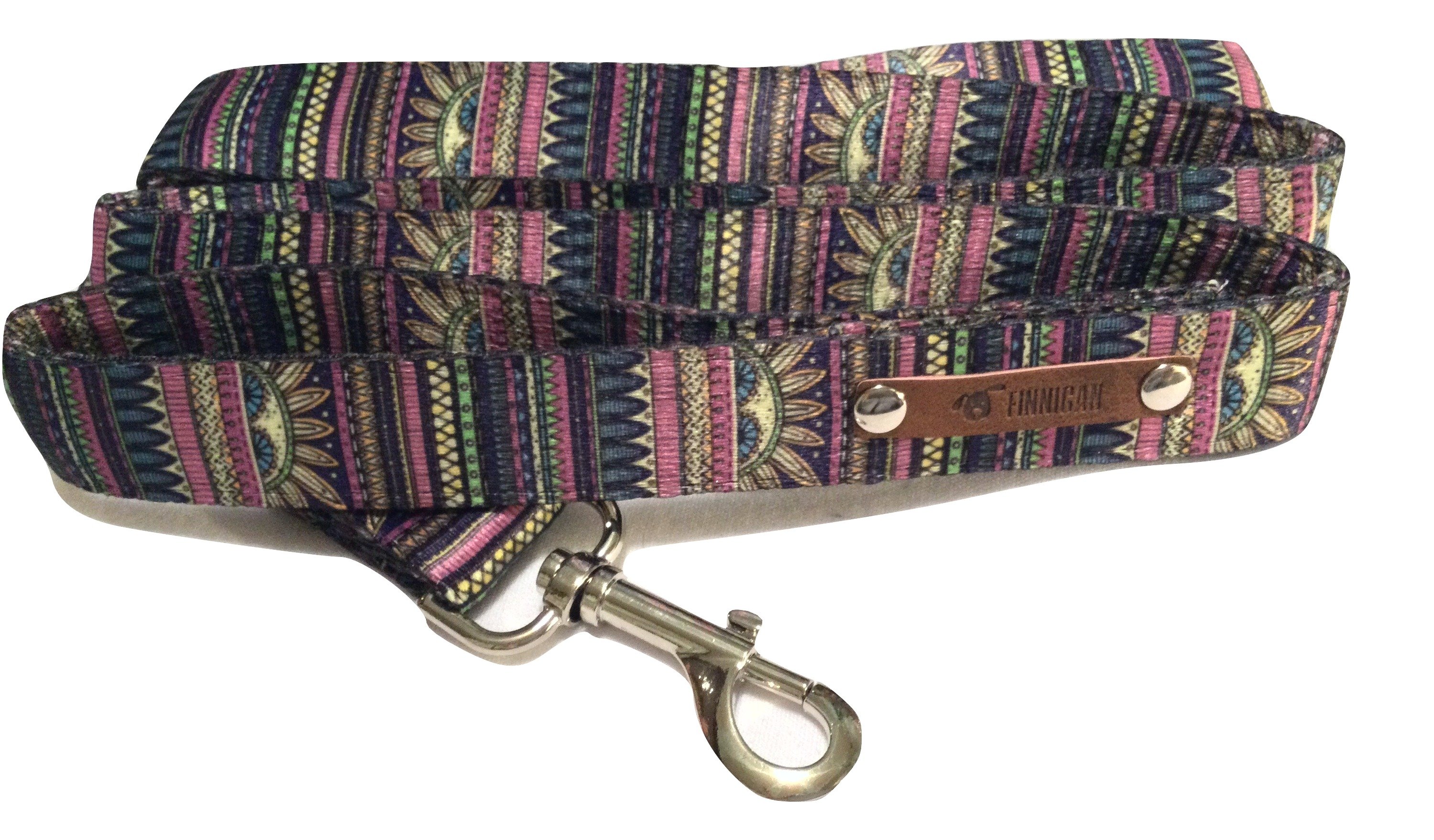 A stylish designer dog collar featuring unique fabrics, adjustable size, and a personalised aluminium buckle.