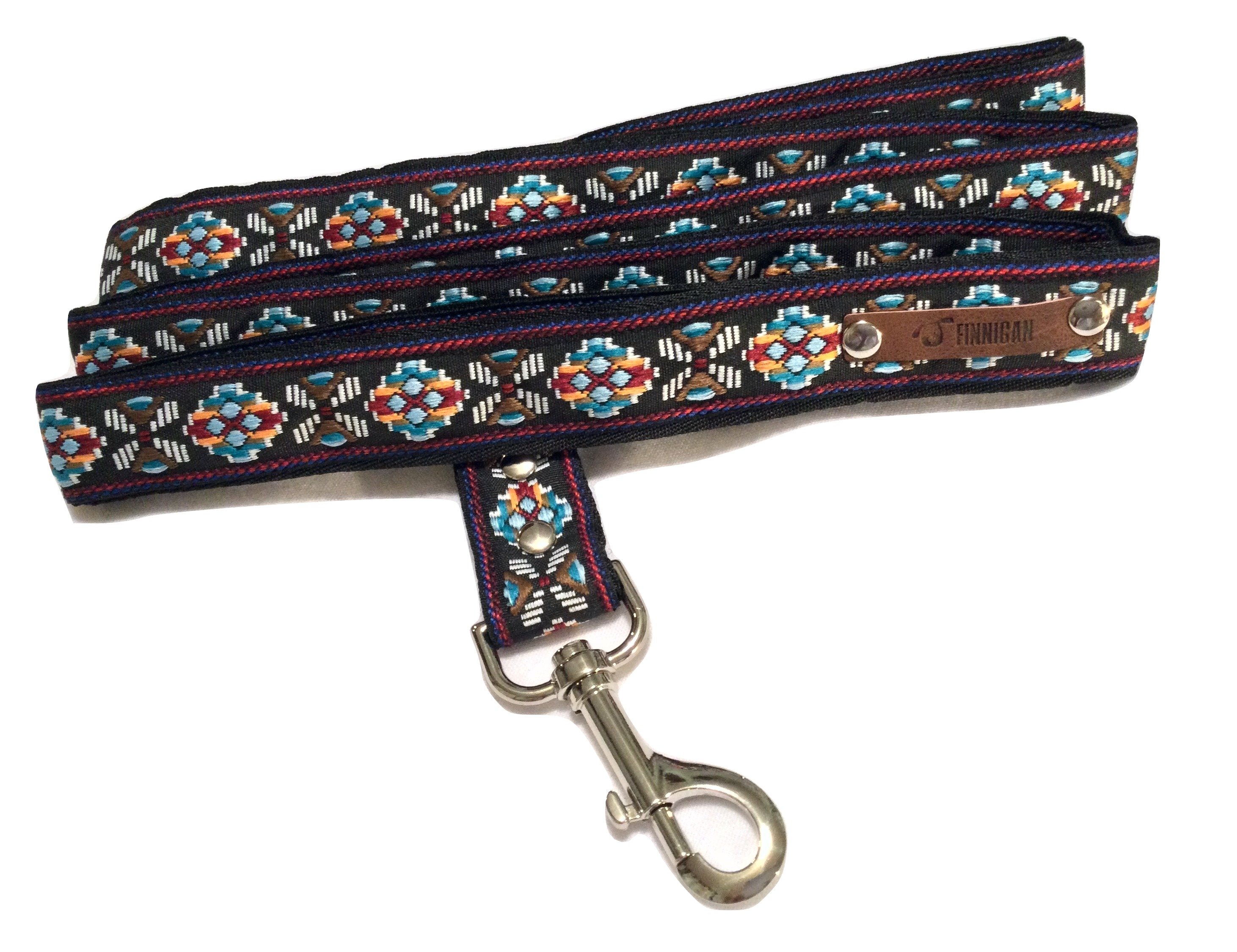 A stylish designer dog collar featuring unique fabrics, adjustable size, and a personalised aluminium buckle.