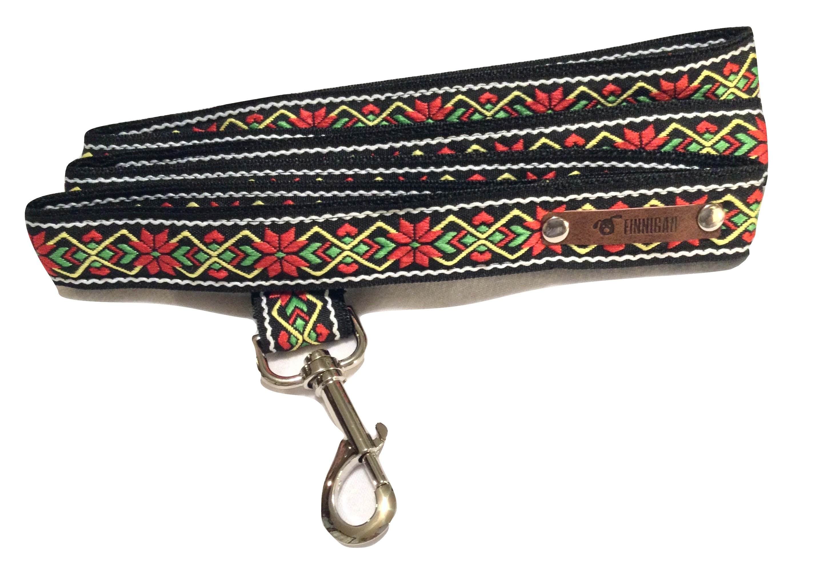 A stylish designer dog collar featuring unique fabrics, adjustable size, and a personalised aluminium buckle.