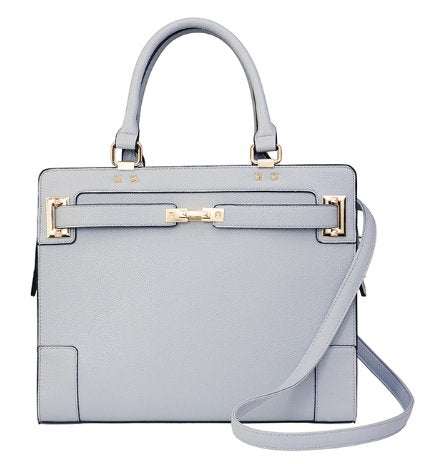 Designer grey vegan leather pet carrier with mesh windows and removable lining, suitable for small dogs and cats.