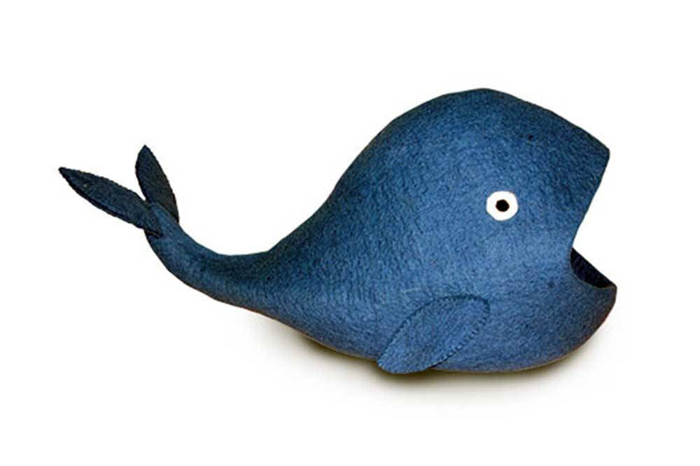 Dharma Dog Karma Cat Blue Whale Cat Cave, handcrafted wool cat bed in whale shape, cozy and spacious for cats.