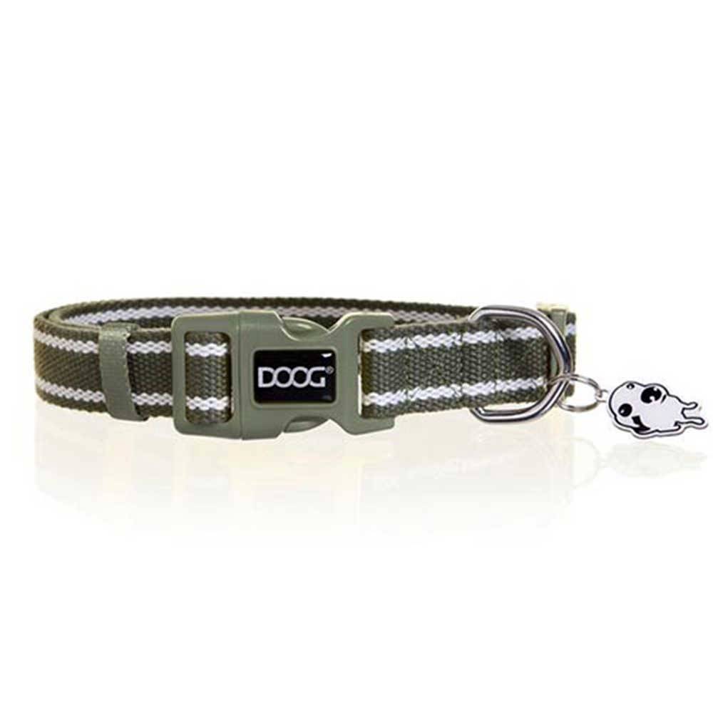 Doog Canvas Dog Collar in Cambridge green and white, showcasing its soft cotton material and stylish design.