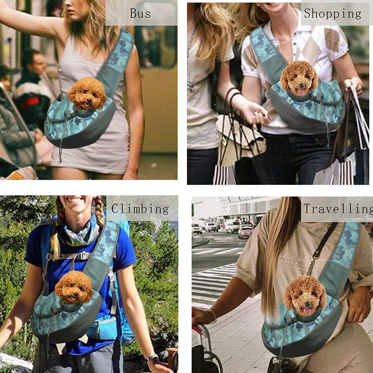 A breathable mesh dog carrier bag designed for outdoor travel, featuring a lightweight and durable nylon construction, suitable for small to medium-sized pets.