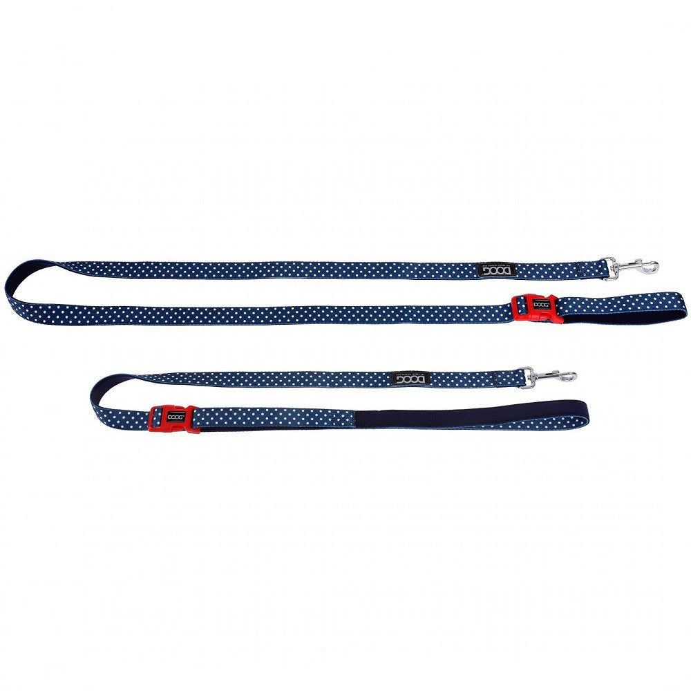 Doog Clip-It Neoprene Dog Lead in vibrant colors with padded handle, showcasing its stylish design and quick snap clasp.