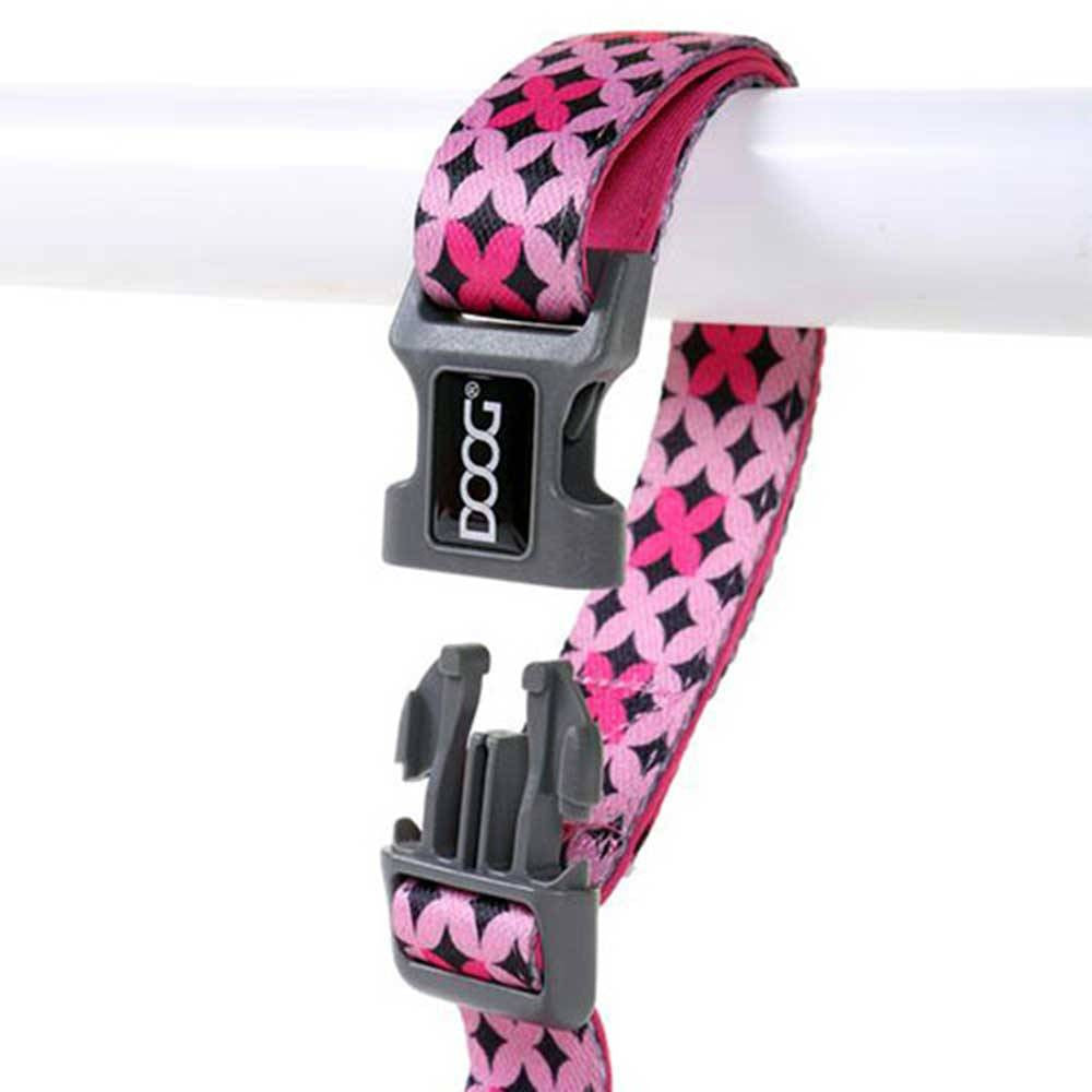 Doog Clip-It Neoprene Dog Lead in vibrant colors, showcasing its padded handle and quick snap clasp.