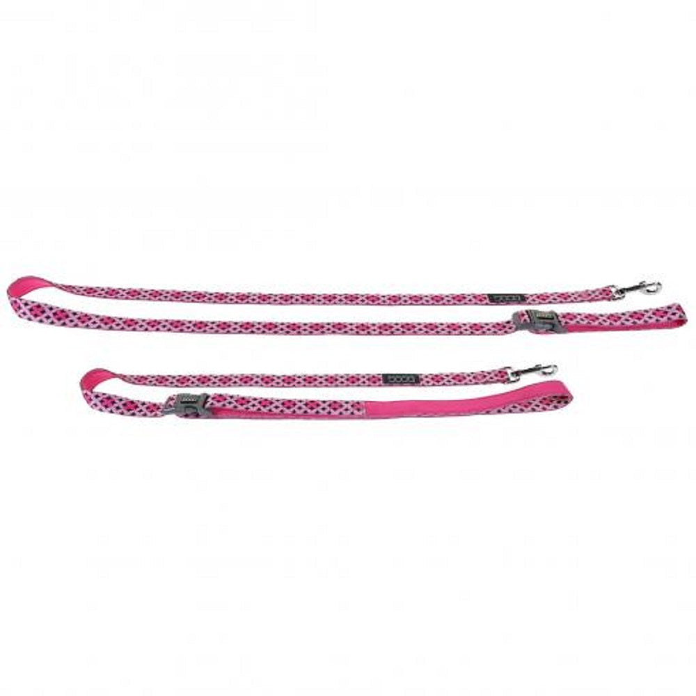 Doog Clip-It Neoprene Dog Lead in vibrant colors, showcasing its padded handle and quick snap clasp.
