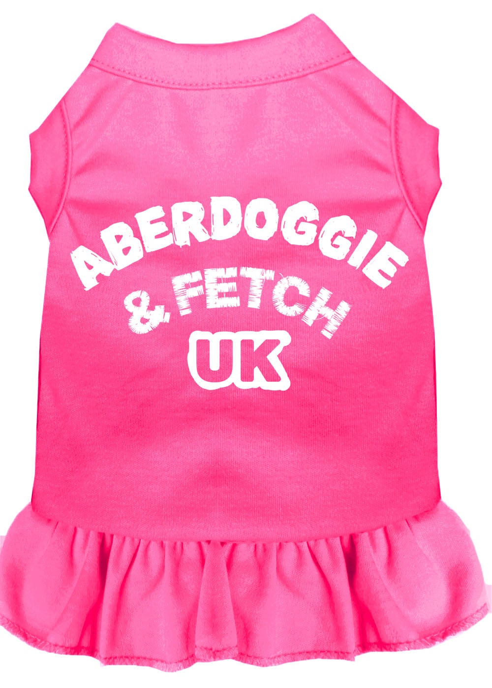 A cute Aberdoggie dog dress featuring a ruffled bottom, made from a soft cotton-polyester blend, perfect for stylish pets.