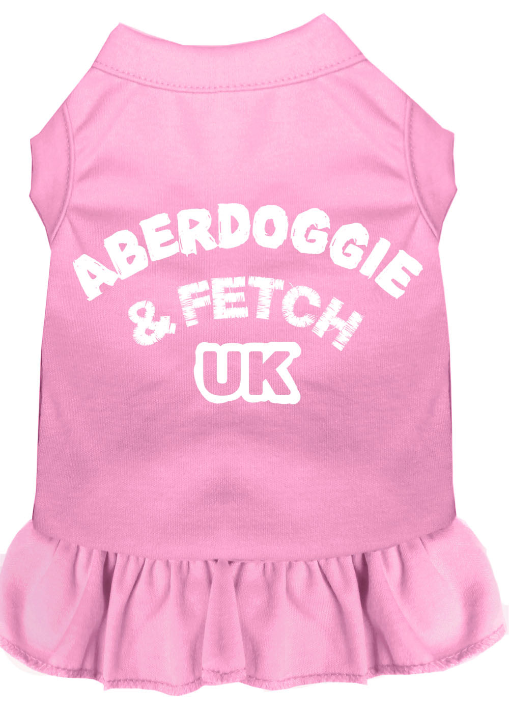 A cute Aberdoggie dog dress featuring a ruffled bottom, made from a soft cotton-polyester blend, perfect for stylish pets.