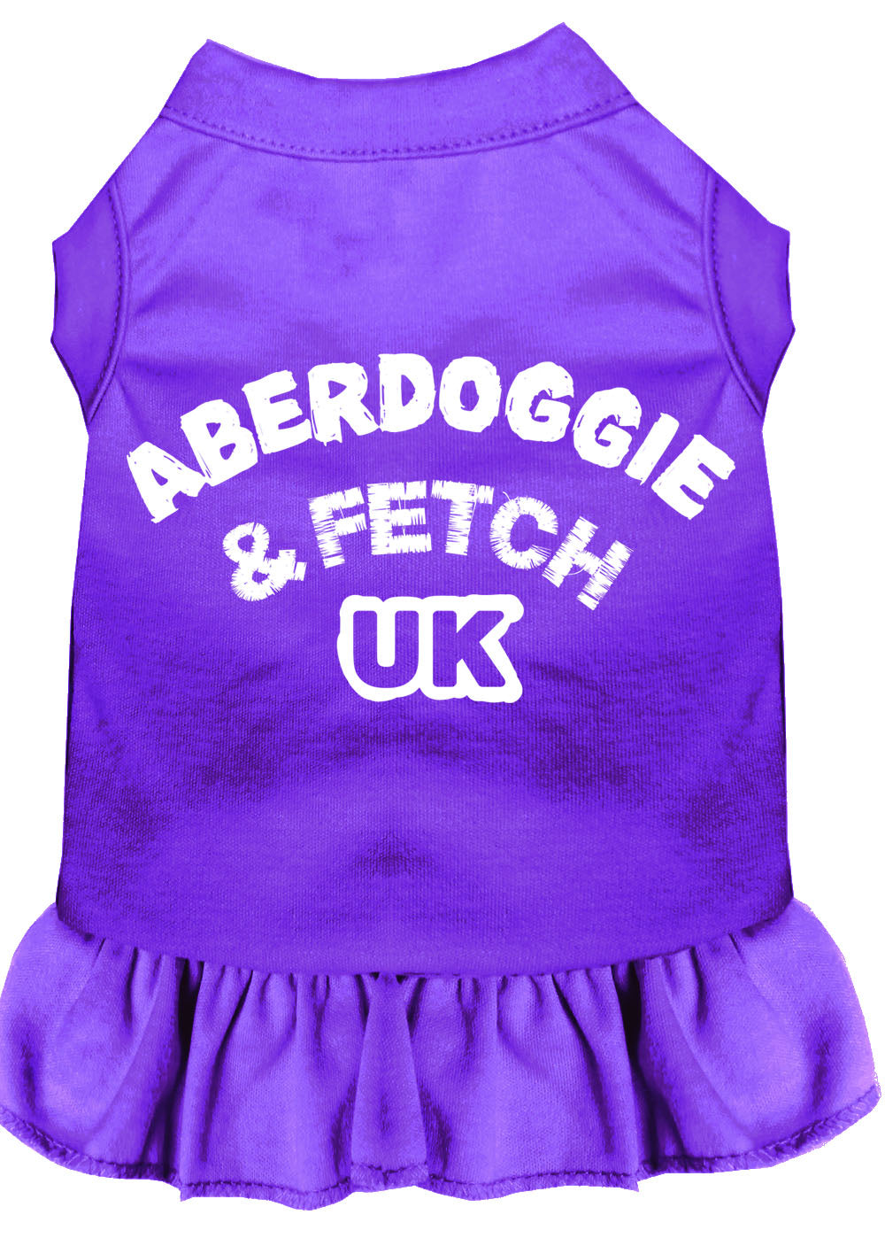 A cute Aberdoggie dog dress featuring a ruffled bottom, made from a soft cotton-polyester blend, perfect for stylish pets.
