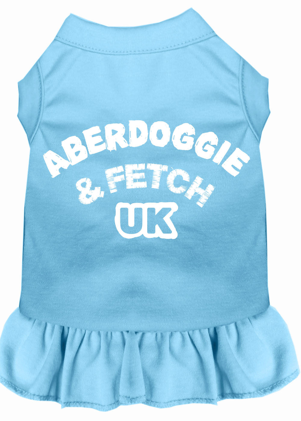 A cute Aberdoggie dog dress featuring a ruffled bottom, made from a soft cotton-polyester blend, perfect for stylish pets.