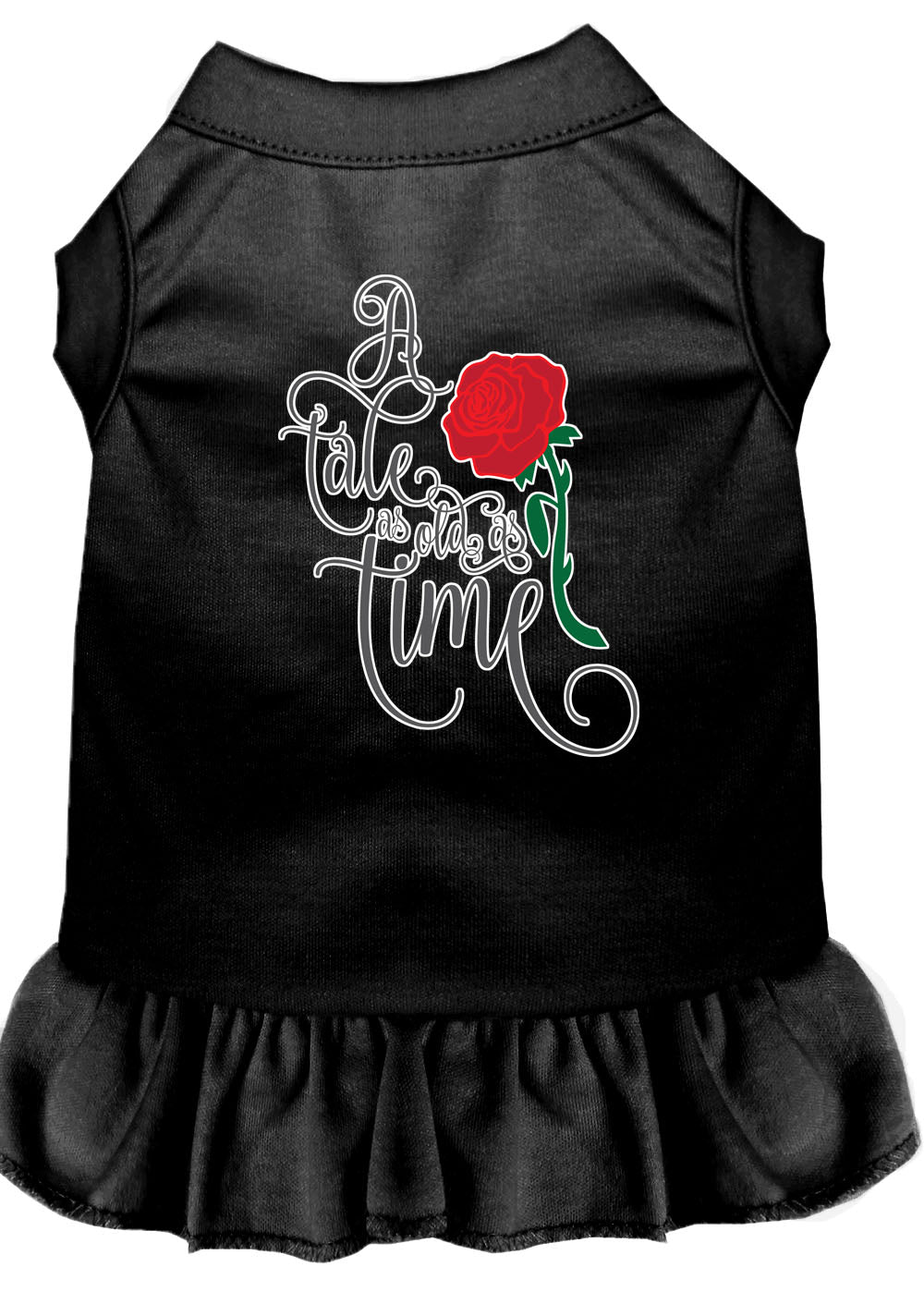 A cute dog wearing the 'Timeless Tale' dress, showcasing its soft fabric and stylish design.