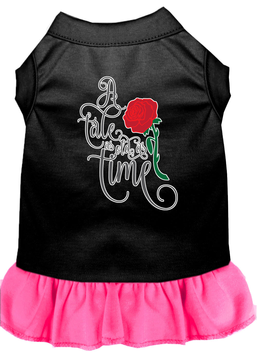 A cute dog wearing the 'Timeless Tale' dress, showcasing its soft fabric and stylish design.