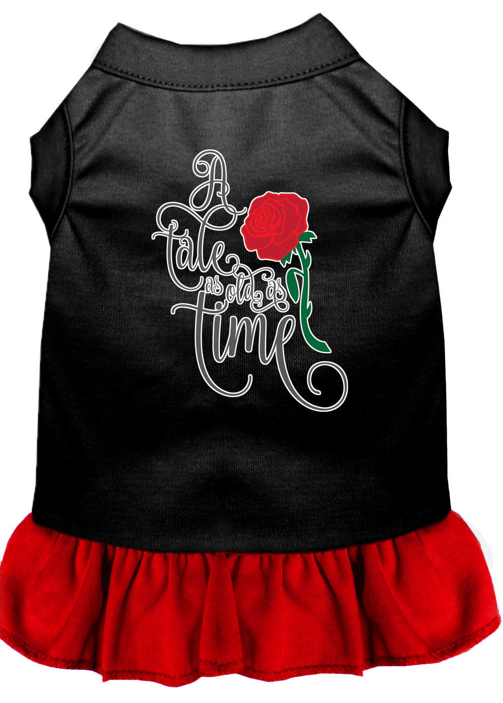 A cute dog wearing the 'Timeless Tale' dress, showcasing its soft fabric and stylish design.