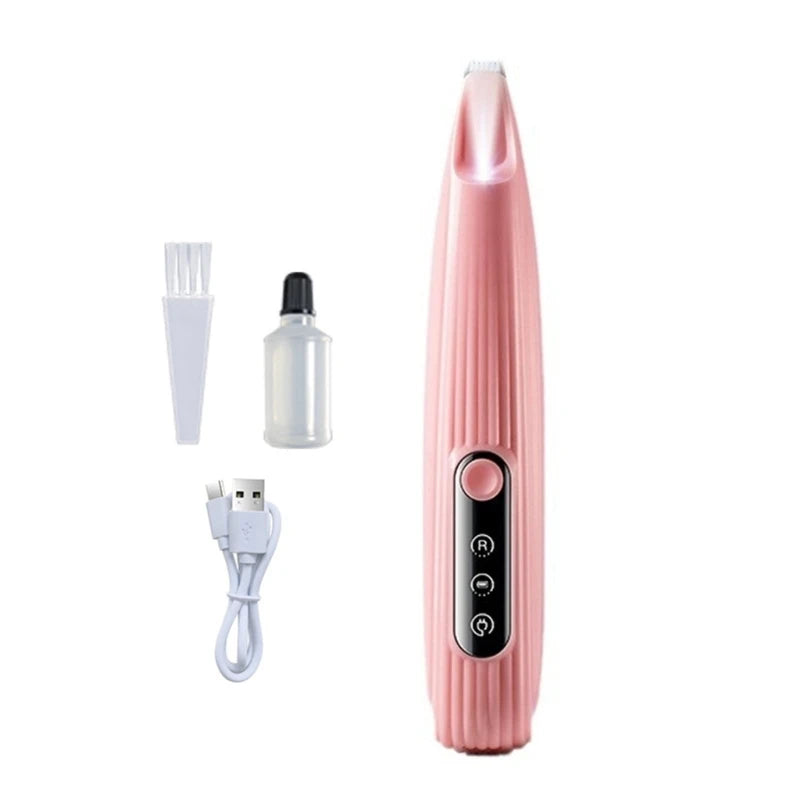 USB charging dog grooming trimmers in white and pink, designed for low noise and safe pet grooming.