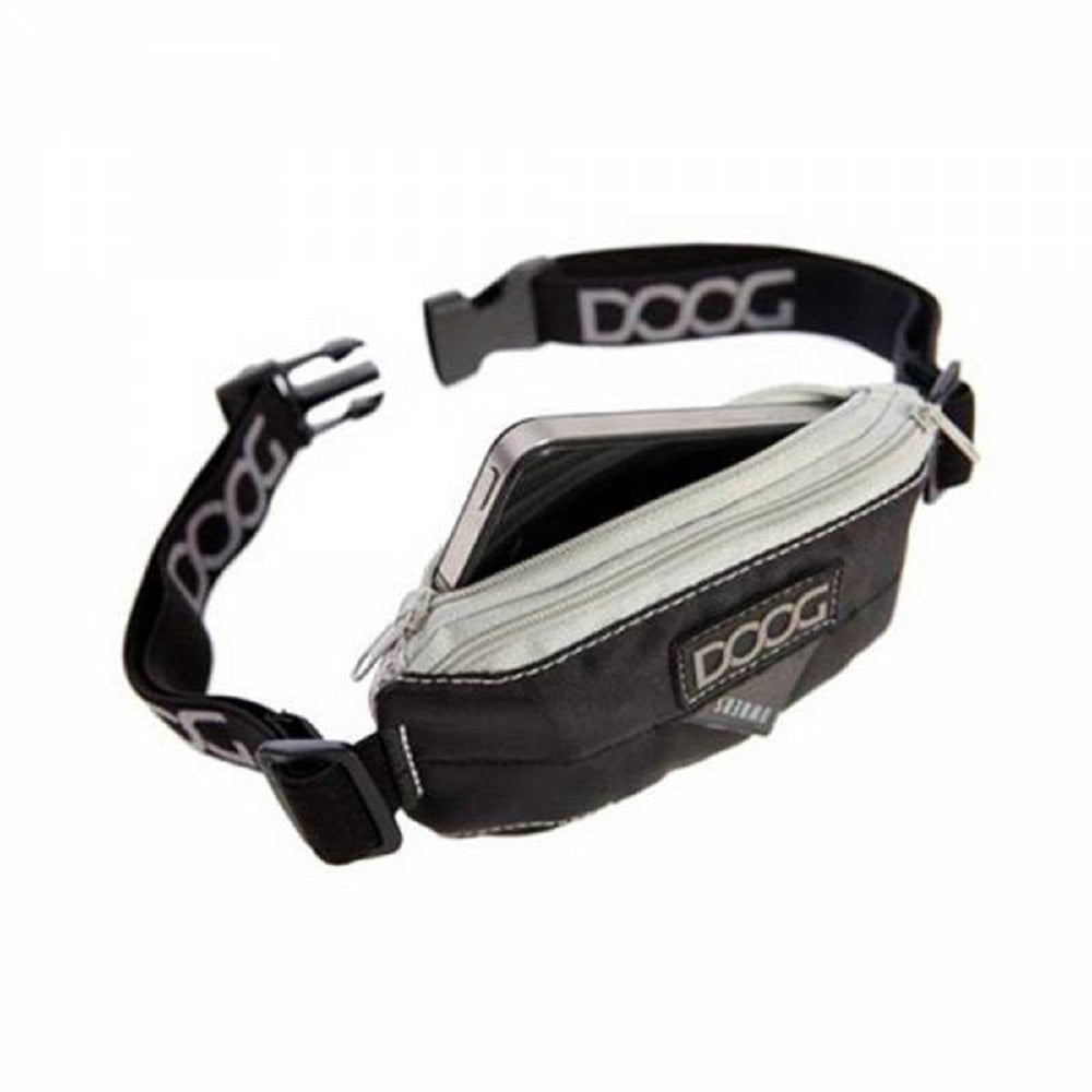 Doog Mini Belt in Black, featuring adjustable elastic waist band and front pocket for dog pick-up bags.