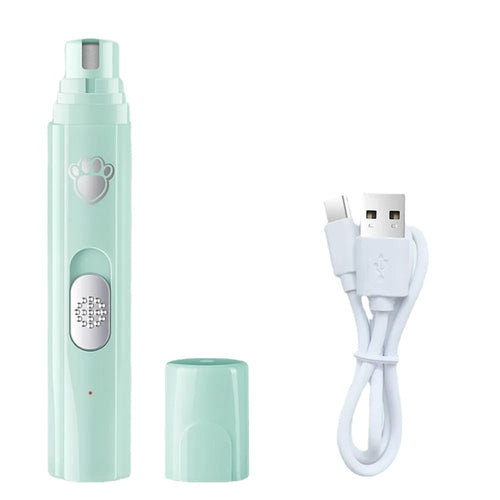 Electric rechargeable dog nail drill with diamond grinding wheel and ergonomic design for painless grooming.