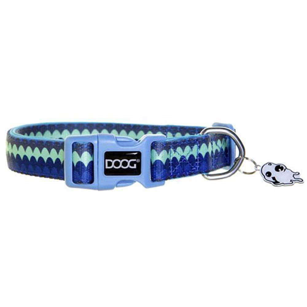 Doog Neoprene Dog Collar in blue waves design, showcasing its stylish and comfortable neoprene material.