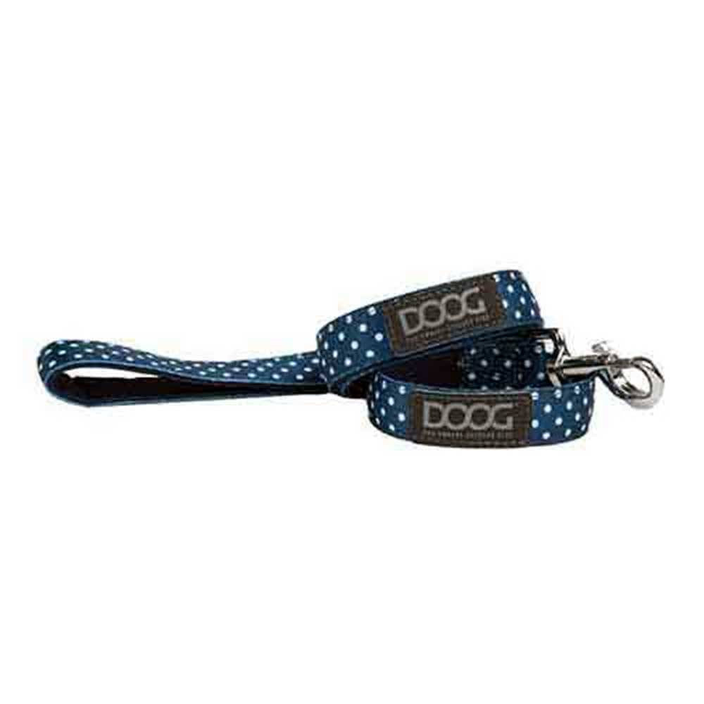 Doog Neoprene Dog Lead in navy with white spots, showcasing its stylish design and soft neoprene material.
