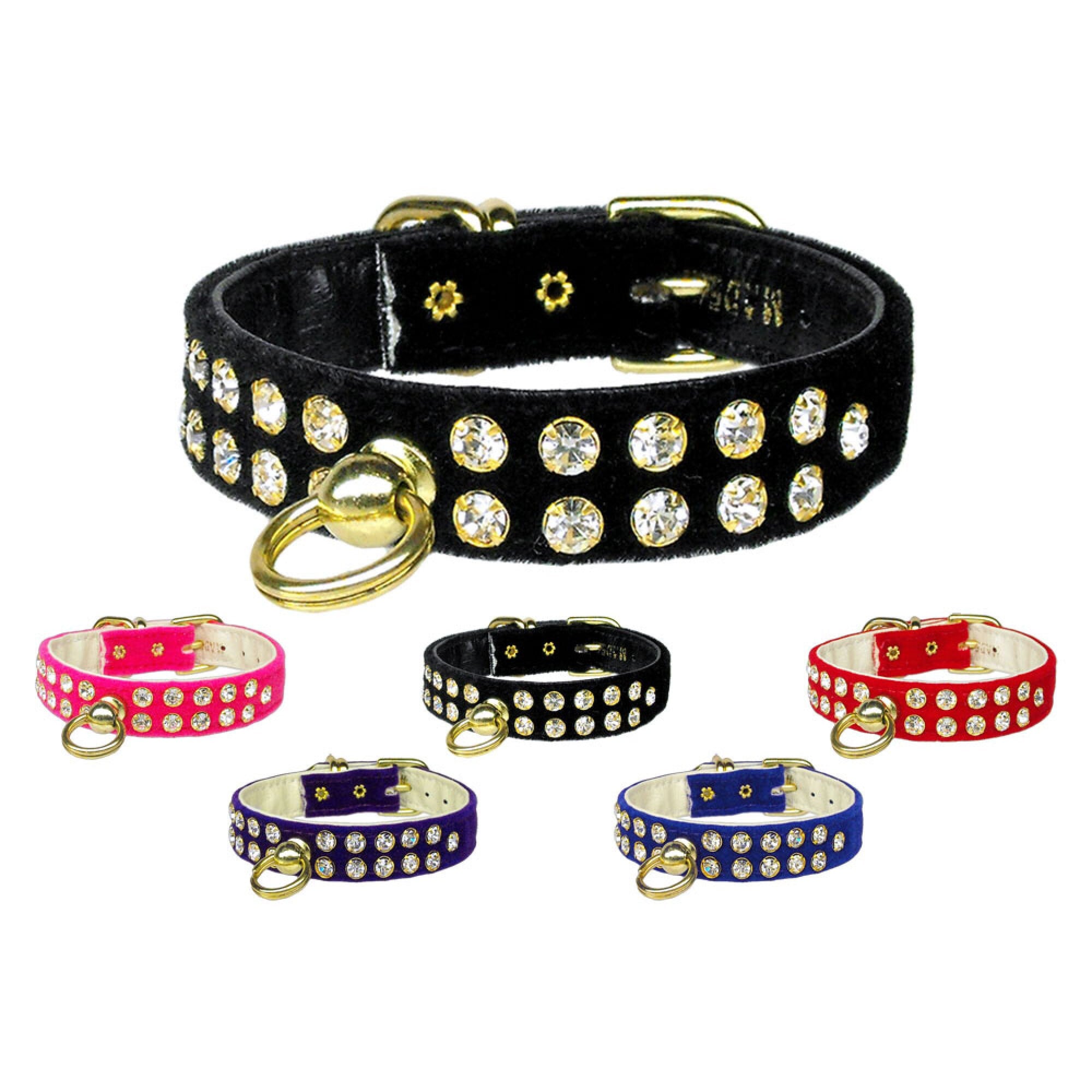Elegant #31 Crystal Velvet Dog Collar featuring rhinestones and soft velveteen material, available in various sizes and colors.