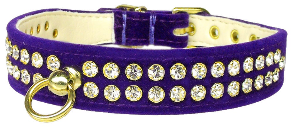 Elegant #72 Crystal Velvet Dog Collar with rhinestones, showcasing its tapered design and luxurious velvet material.