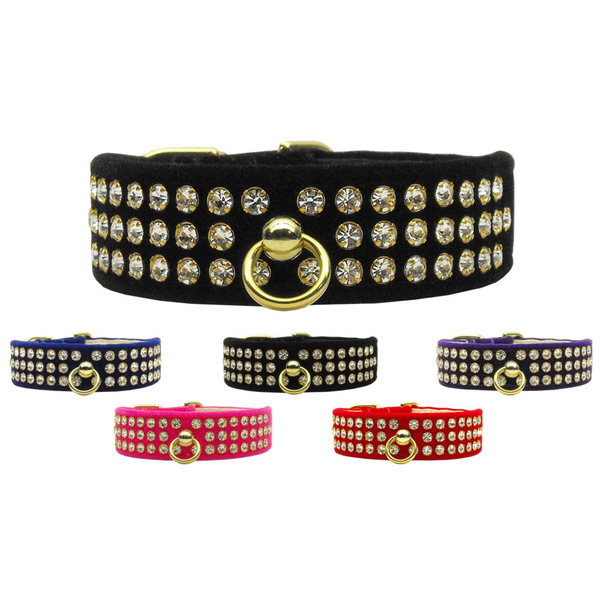 Elegant #73 Crystal Velvet Dog Collar with rhinestones, showcasing a comfortable fit and stylish design.