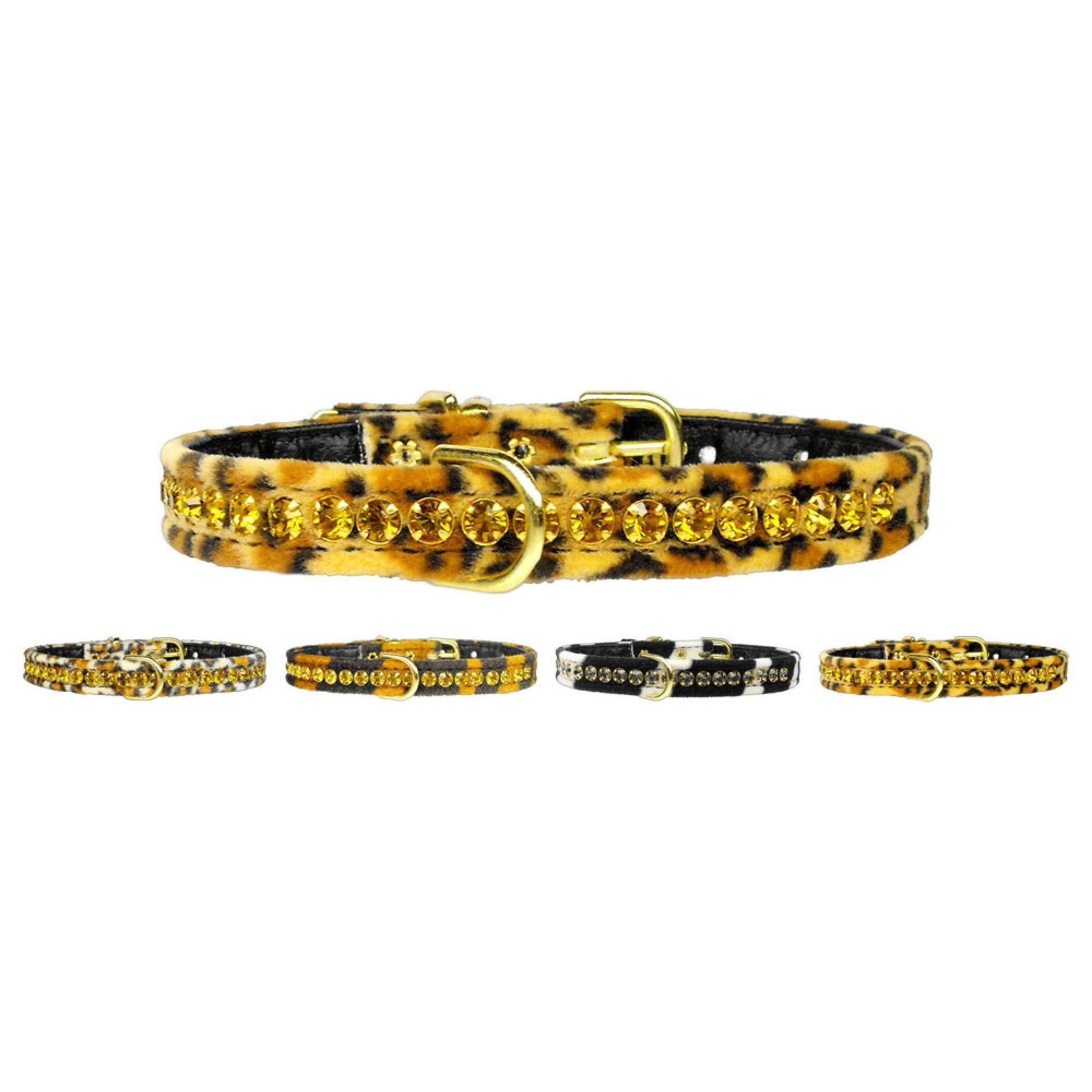 Animal Print Princess dog collar featuring rhinestones and a D-ring, designed for dogs and puppies.