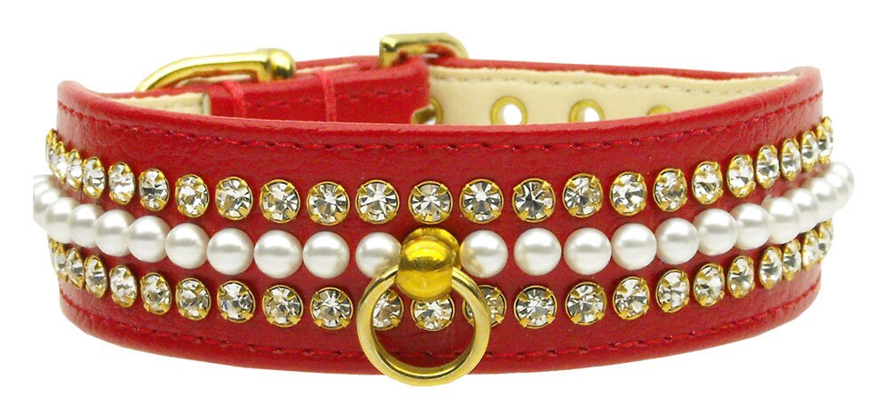 Mini Pearl & Jewel dog collar featuring rhinestones and pearls, elegantly designed for pets.