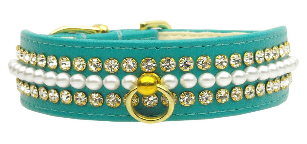 Mini Pearl & Jewel dog collar featuring rhinestones and pearls, elegantly designed for pets.