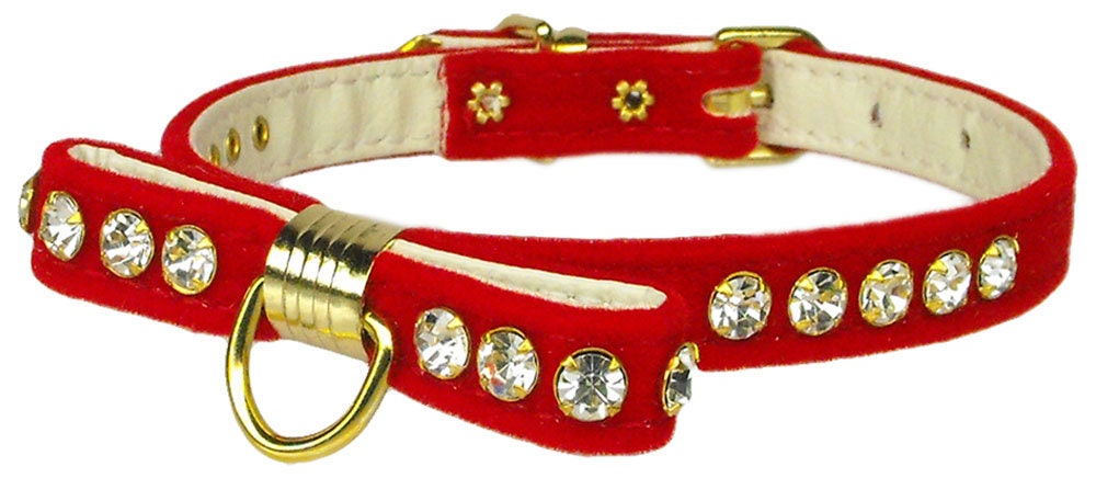 Elegant dog collar made of velveteen with a crystal bow, perfect for pets.