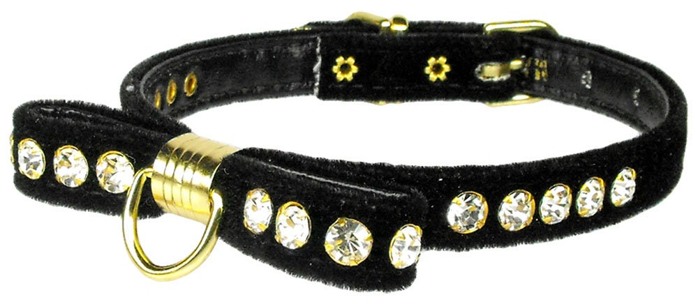 Elegant dog collar made of velveteen with a crystal bow, perfect for pets.