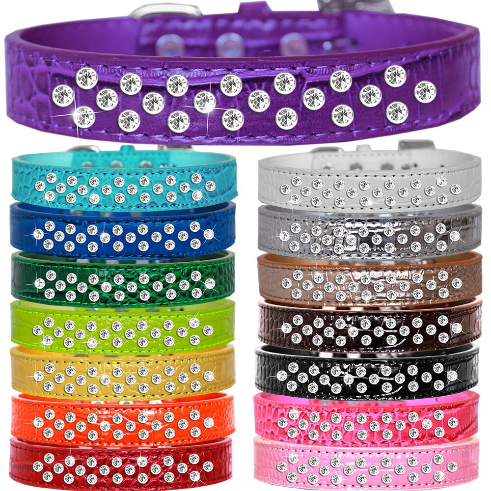 A stylish faux leather dog collar featuring a Sprinkles pattern with clear crystal rhinestones, designed for dogs and puppies.